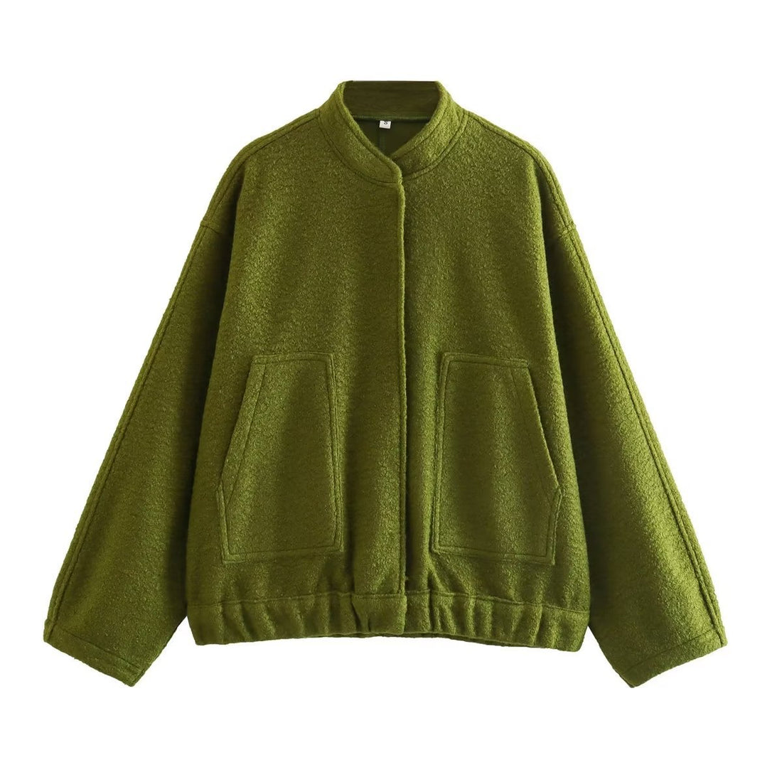 Damen boxy Wollmix-Blouson mit Stehkragen, verdeckter Frontleiste, Eingrifftaschen und elastischem Saum – Célinea