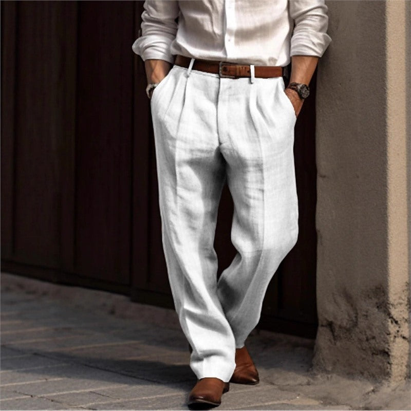 Herren elegante Leinenhose mit lockerer Passform und praktischen Taschen Echoarchiv