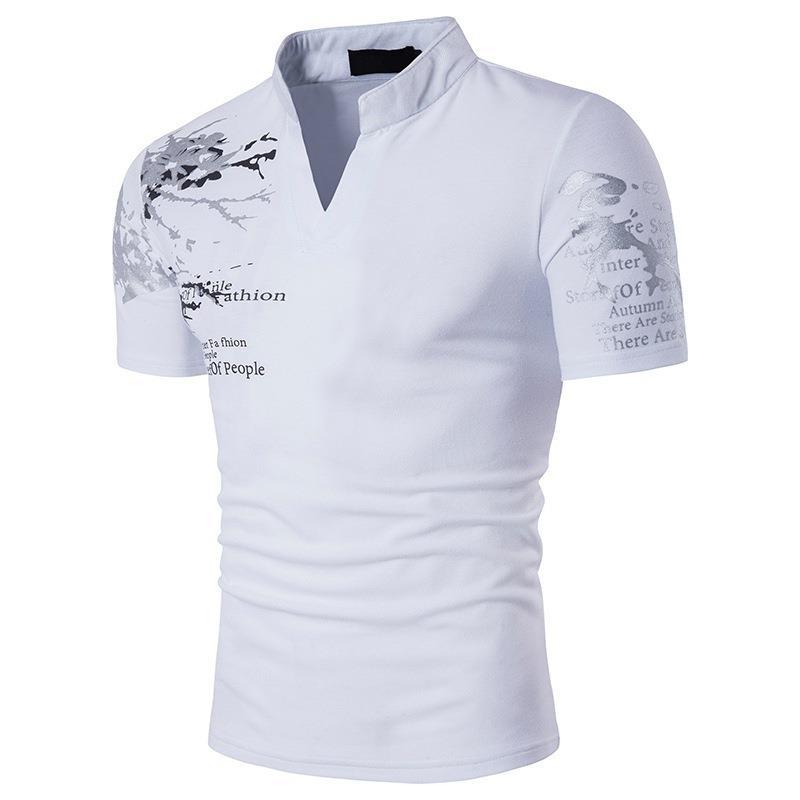 Herren Kurzarmshirt mit kreativem Stehkragen und grafischem Druck Echoarchiv