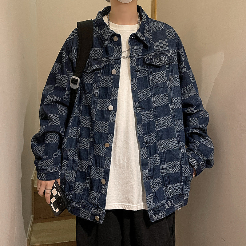 Herren Modische Denimjacke mit Karomuster Echoarchiv