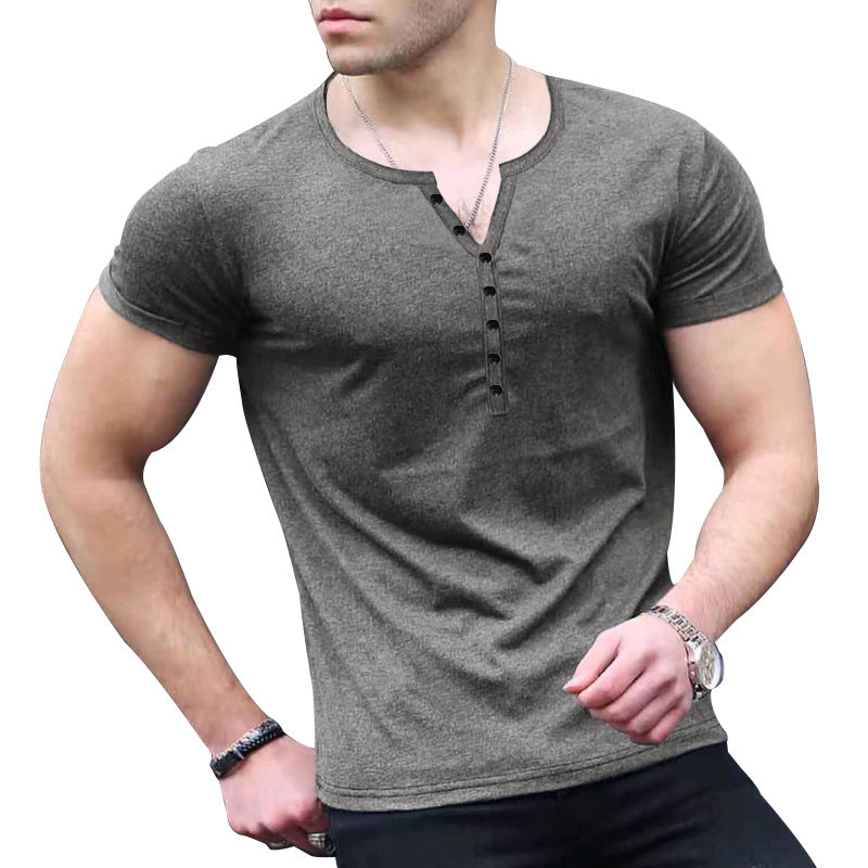 Herren Kurzarm-Henley-T-Shirt mit Knopfleiste und weichem Baumwollmaterial Echoarchiv