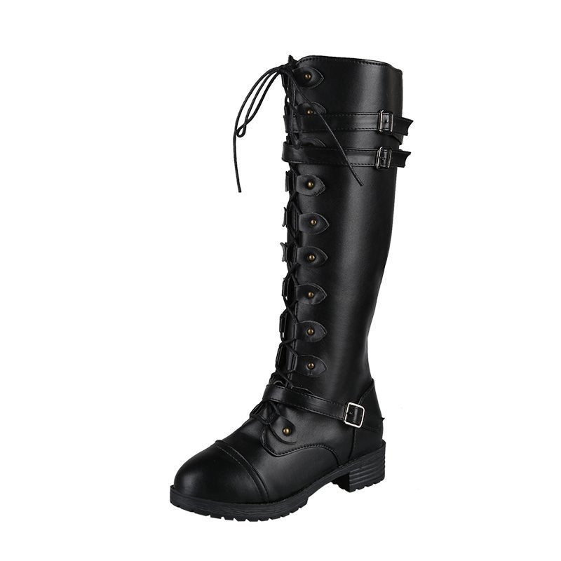 Damen  kniehohe Schnürstiefel mit seitlichem Reißverschluss, verstellbaren Zierriemen und profilierter Gummisohle Echo Archiv