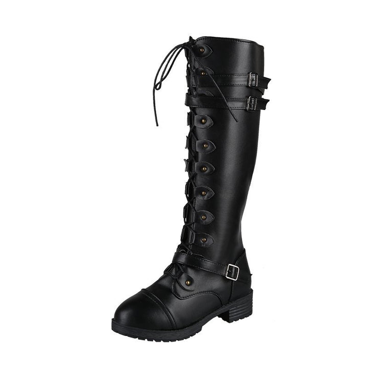 Damen  kniehohe Schnürstiefel mit seitlichem Reißverschluss, verstellbaren Zierriemen und profilierter Gummisohle Echo Archiv