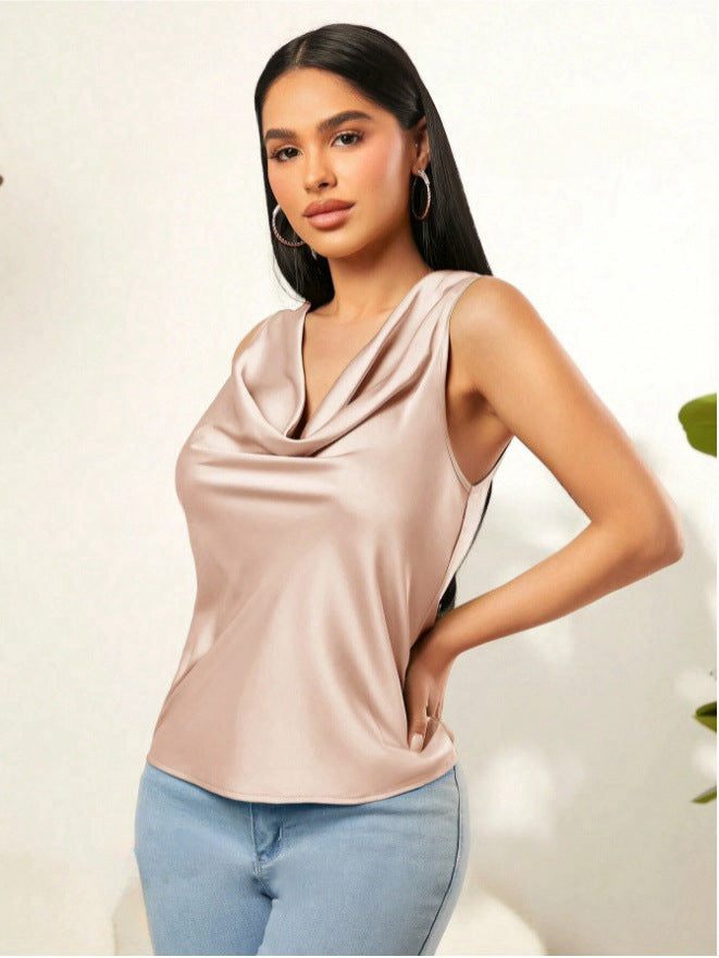 Damen Elegantes Satin-Oberteil mit kunstvollem Wasserfall-Ausschnitt Echo Archiv