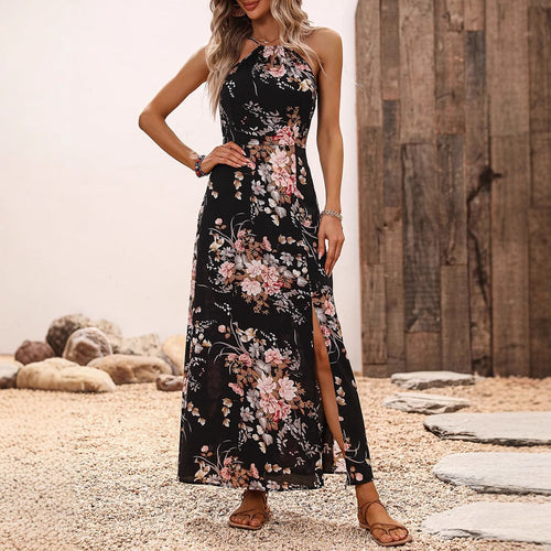 Damen Maxikleid mit eleganten Seitenschlitzen und floralen Akzenten Echo Archiv