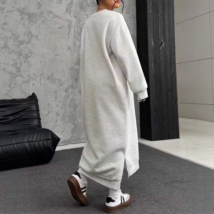 Damen Oversize-Sweatkleid Midilänge mit Seitenschlitzen und Rippbündchen – Lunéa