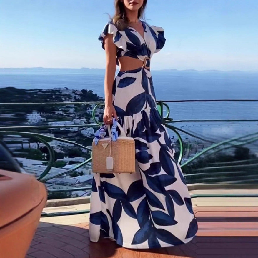 Damen Maxi-Kleid mit raffinierten Cut-Out-Details und voluminösen Rüschen Echo Archiv