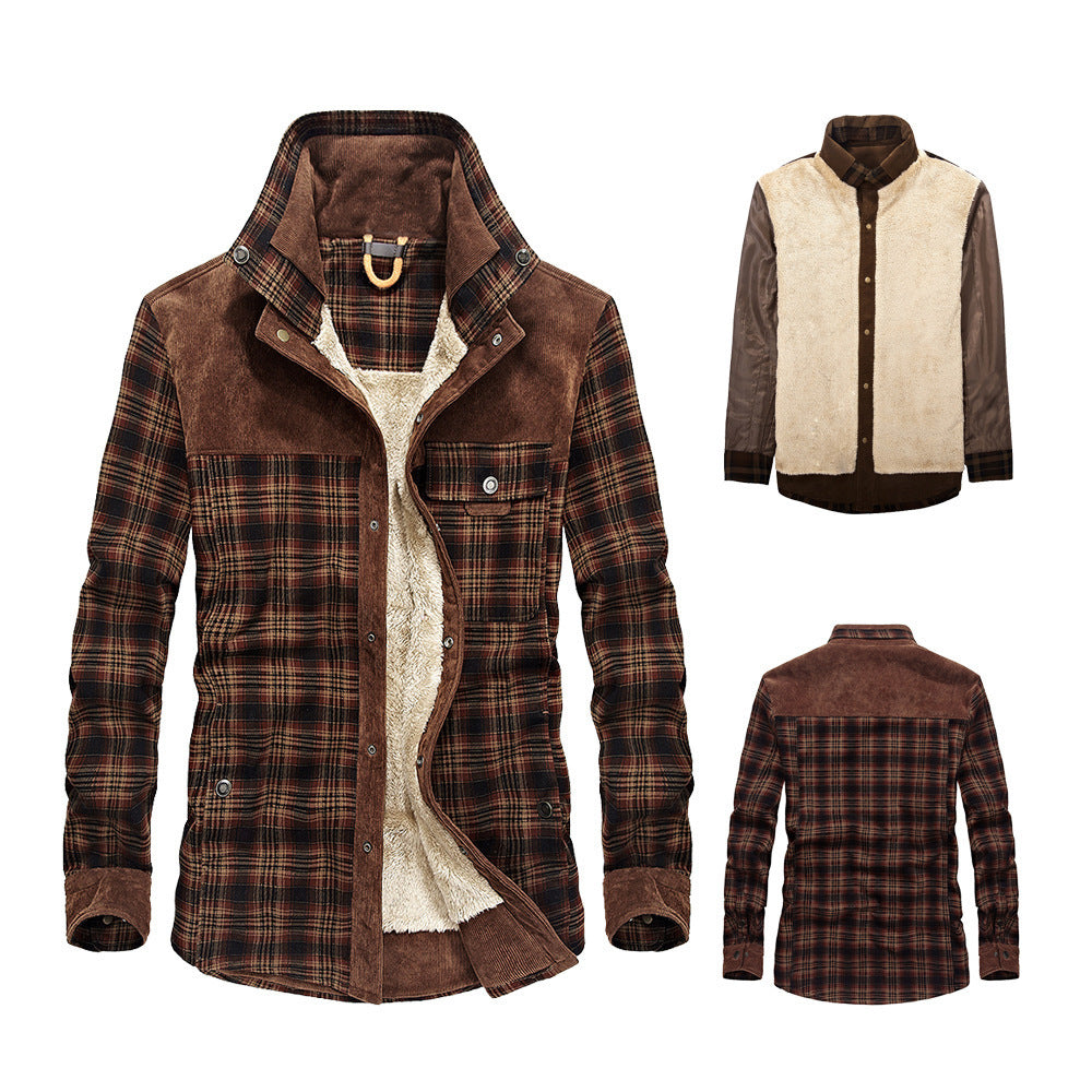 Herren karierte Hemdjacke mit Teddyfleece-Innenfutter und Wildlederbesatz – Taviero