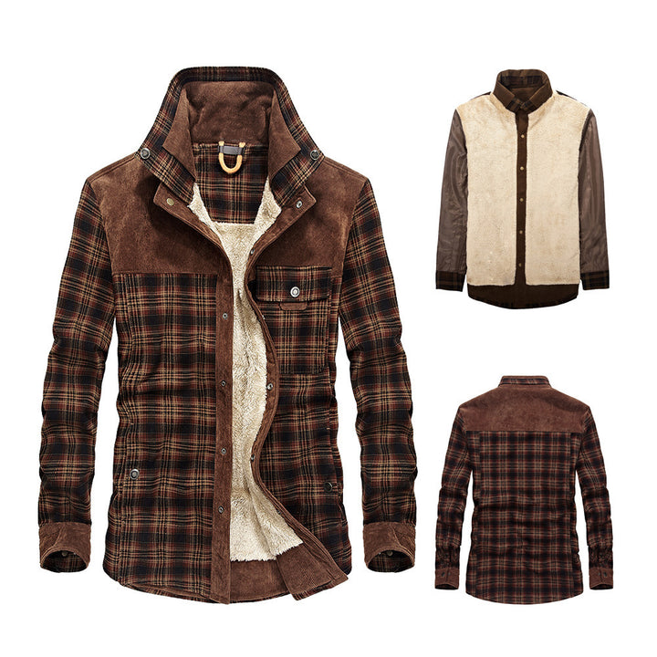 Herren karierte Hemdjacke mit Teddyfleece-Innenfutter und Wildlederbesatz – Taviero
