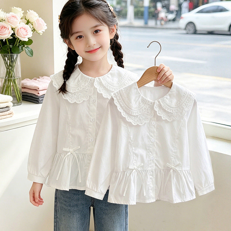 Mädchen elegante Bluse mit Spitzensaum und Rüschendetails Echo Archiv