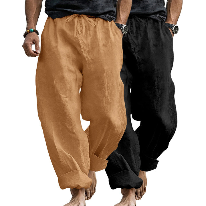 Herren Leinenmix-Loungehose mit elastischem Bund, Kordelzug und lockerer Passform Echoarchiv