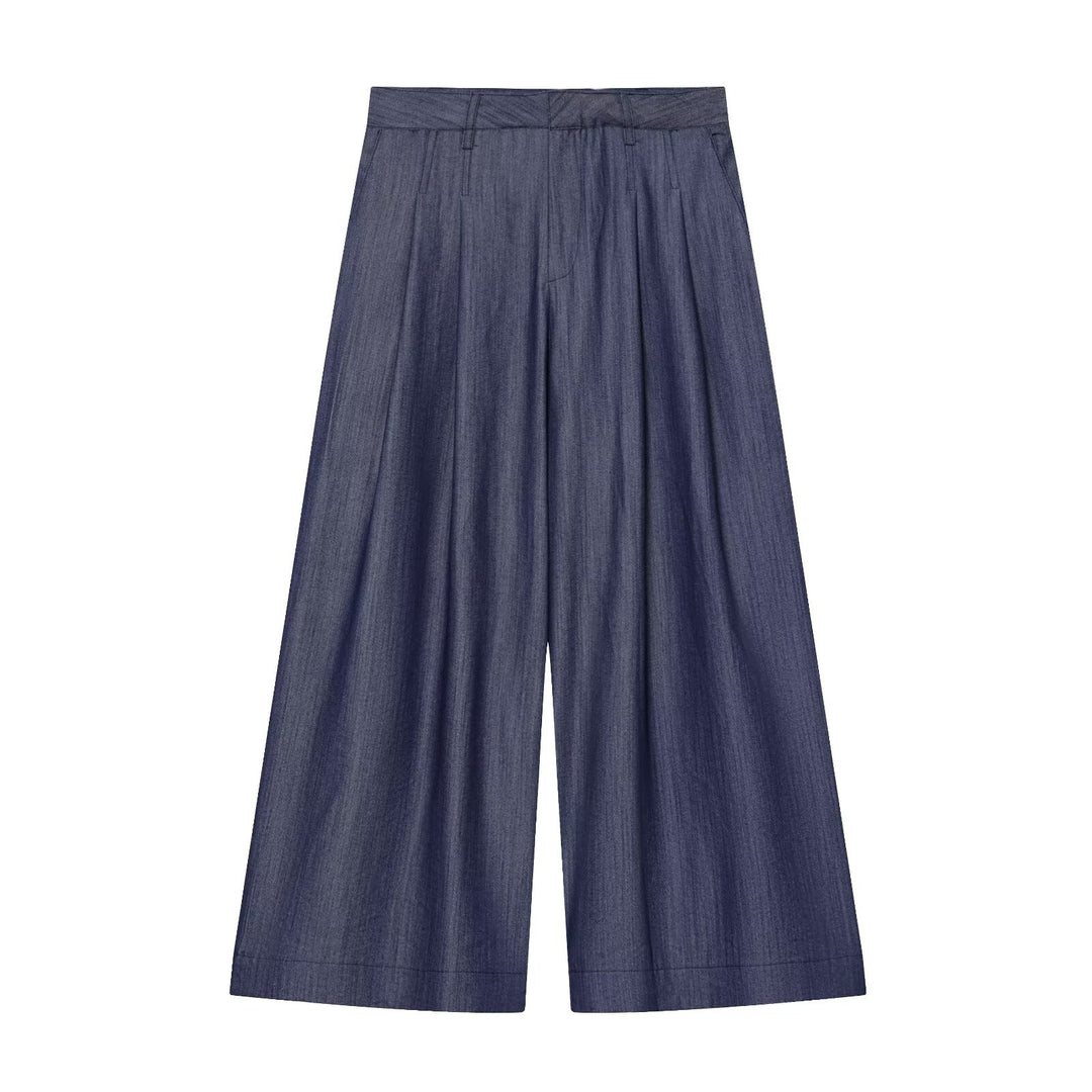 Damen Hochtaillierte weite Culotte aus leichter Denim-Qualität mit Bundfalten Echo Archiv