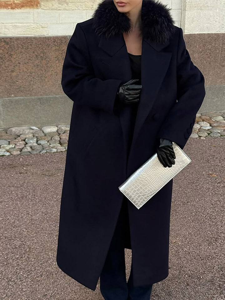 Damen langer Wollmix-Mantel mit großzügigem Kunstpelz‑Schalkragen und Oversize‑Schnitt Echoarchiv