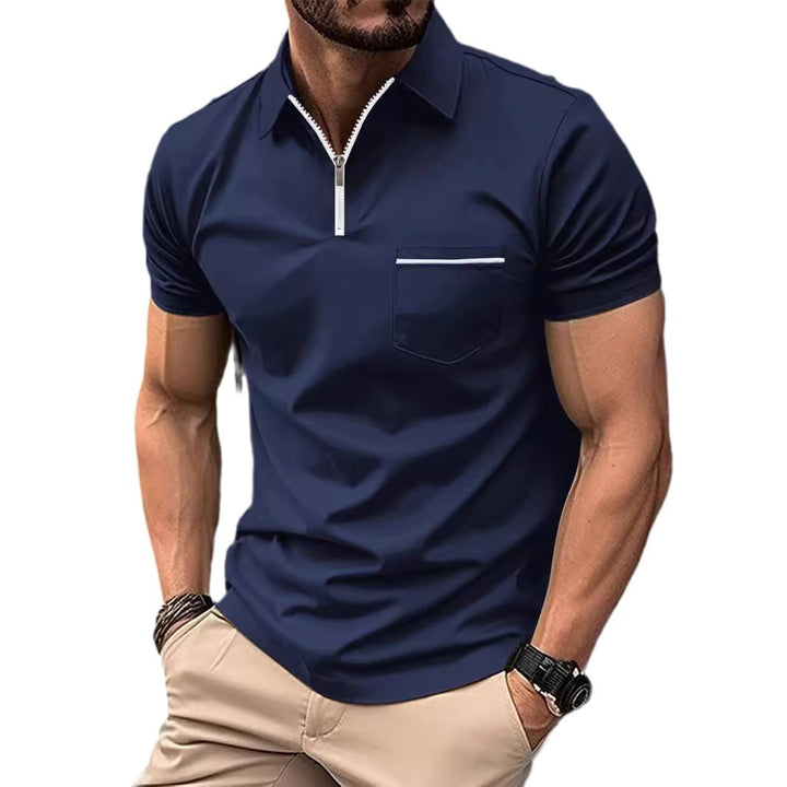 Herren Kurzarm Poloshirt mit Reißverschluss und Brusttasche Echoarchiv