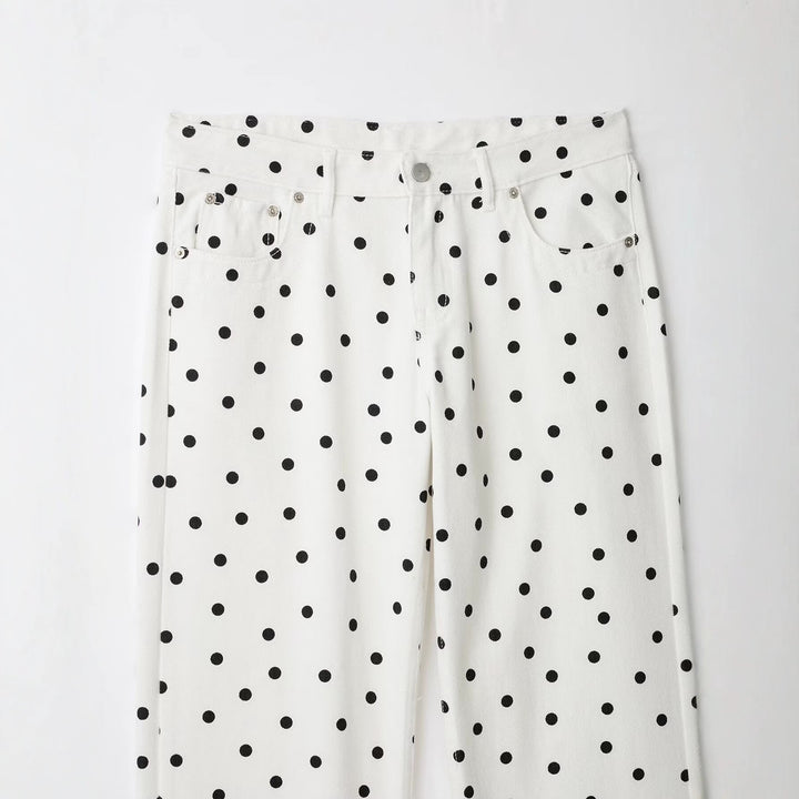 Damen Jeanshose mit weitem Bein, hohem Bund und Polka‑Dot‑Print Echo Archiv