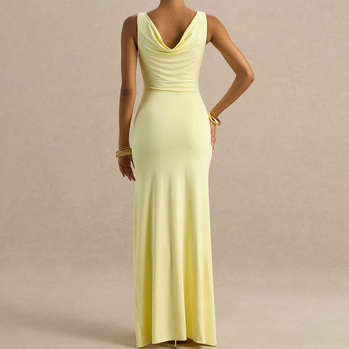 Damen Elegantes Maxikleid mit tiefem V-Ausschnitt und seitlicher Raffung Echo Archiv