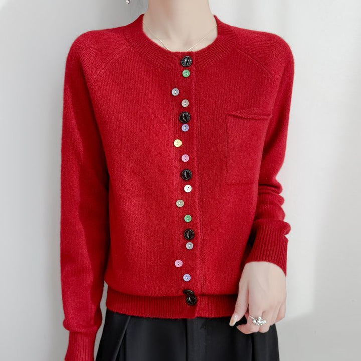 Damen Modischer Strickcardigan mit bunten Knöpfen Echo Archiv