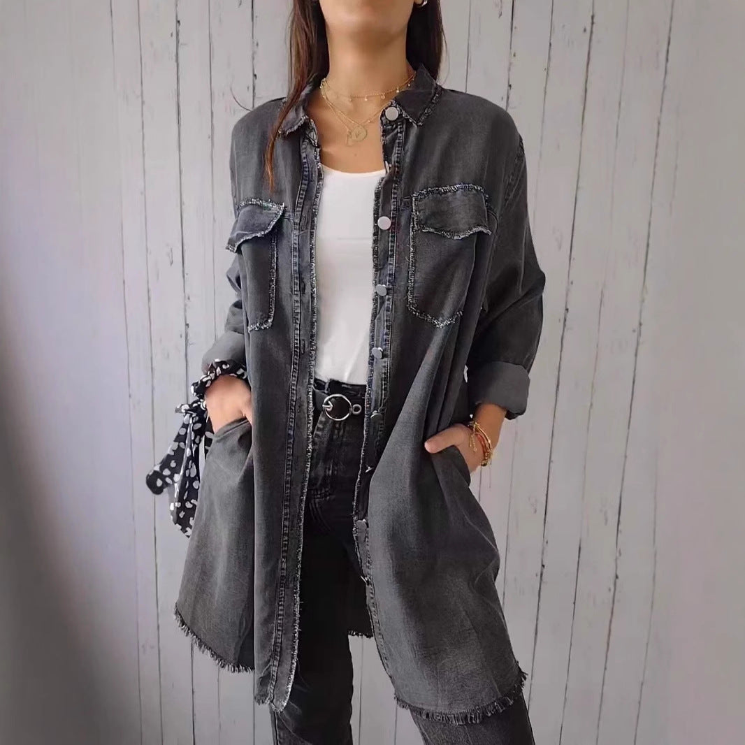 Damen Lässige Denim-Hemdjacke – Célinea