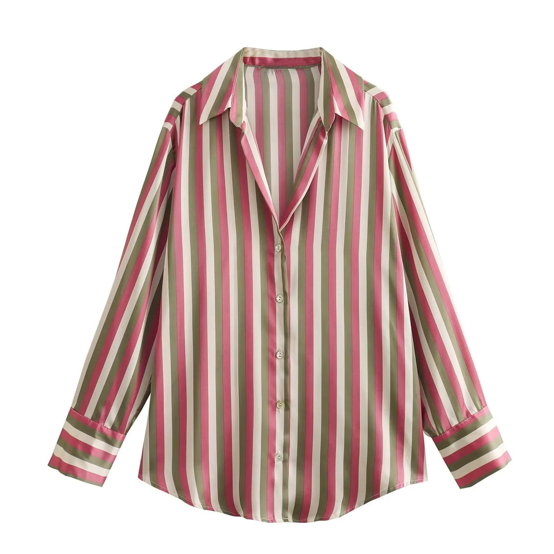 Damen Oversized Satinbluse mit Hemdkragen und breiten Manschetten Echo Archiv