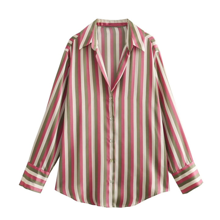 Damen Oversized Satinbluse mit Hemdkragen und breiten Manschetten Echo Archiv