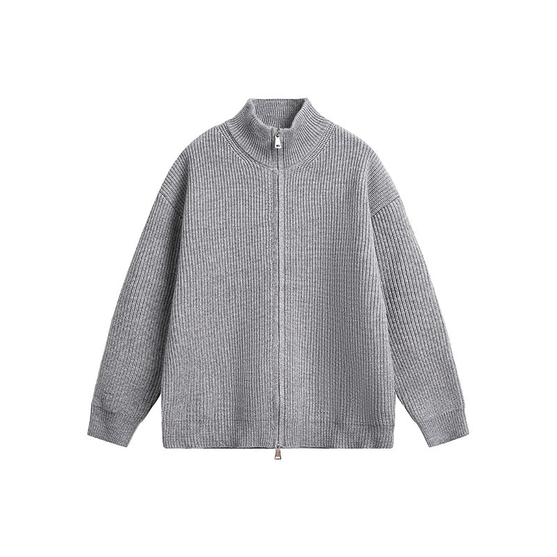 Herren Grobstrickjacke mit hohem Kragen und durchgehendem Reißverschluss Echoarchiv