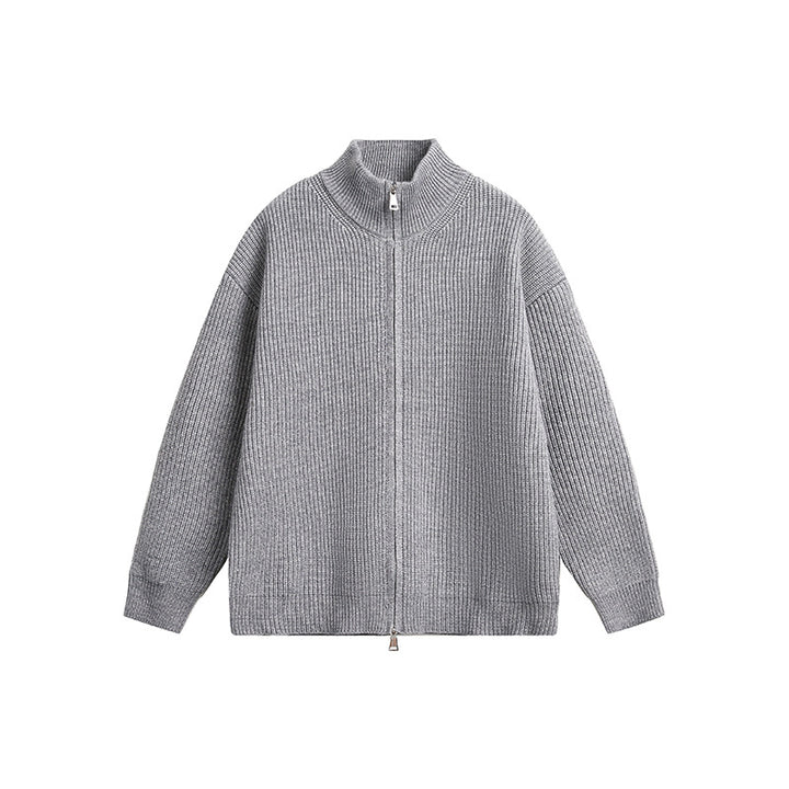 Herren Grobstrickjacke mit hohem Kragen und durchgehendem Reißverschluss Echoarchiv