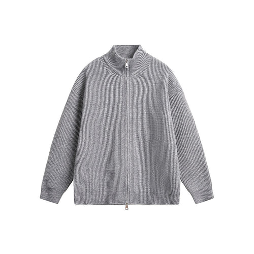 Herren Grobstrickjacke mit hohem Kragen und durchgehendem Reißverschluss Echoarchiv
