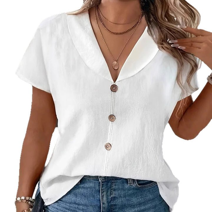 Damen nan luftige Leinenoptik-Bluse mit weitem Schalkragen und Zierknopfleiste Echo Archiv