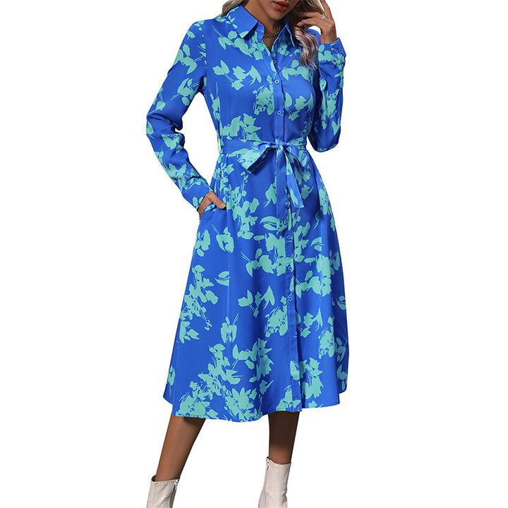 Damen Langärmliges Hemdblusenkleid mit Taillengürtel Echo Archiv