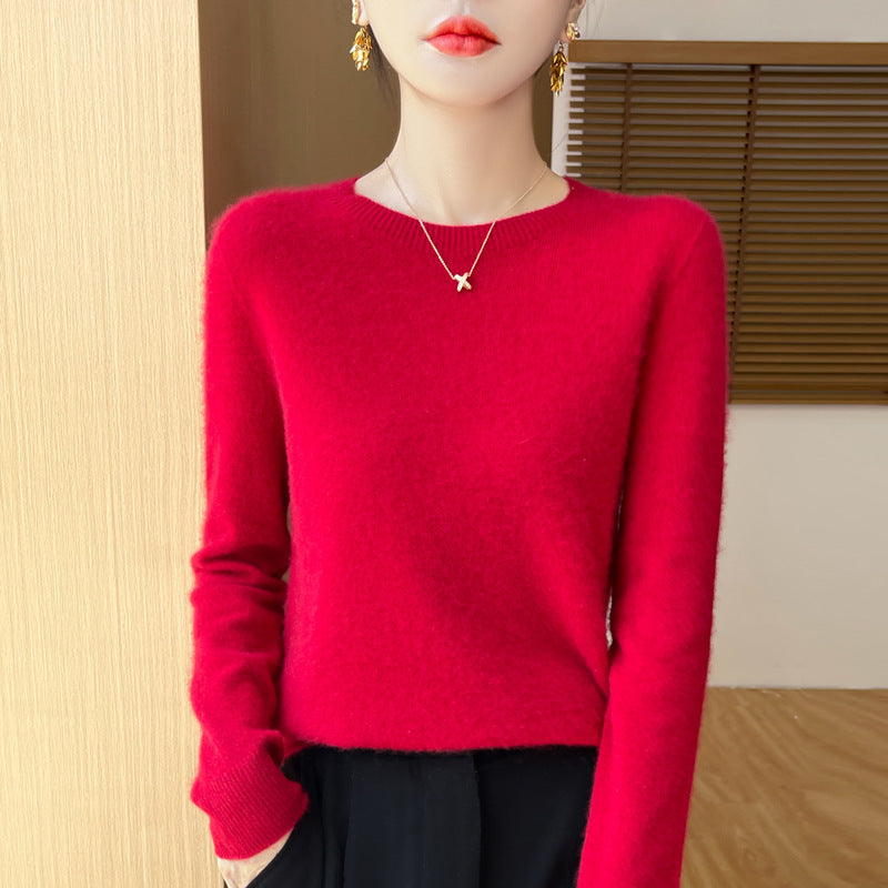 Damen Weicher Mohair‑Optik Rundhals‑Pullover mit feinem Rippsaum und leichter Oversize‑Passform Echoarchiv