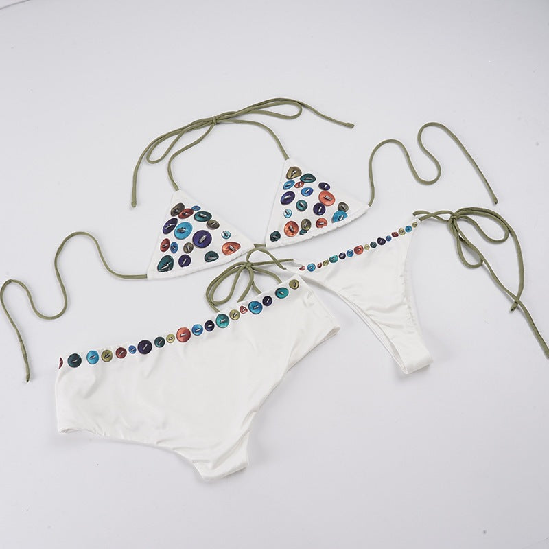 Damen Buntes Triangel-Bikini-Set mit verstellbaren Bändern und einzigartigem Motiv Echo Archiv