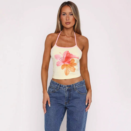 Damen Crop-Top mit floralem Druck und verstellbaren Trägern Echo Archiv