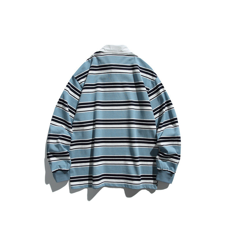 Unisex Gestreiftes Rugby-Polo im Oversize-Cut mit kontrastierendem Hemdkragen Echoarchiv