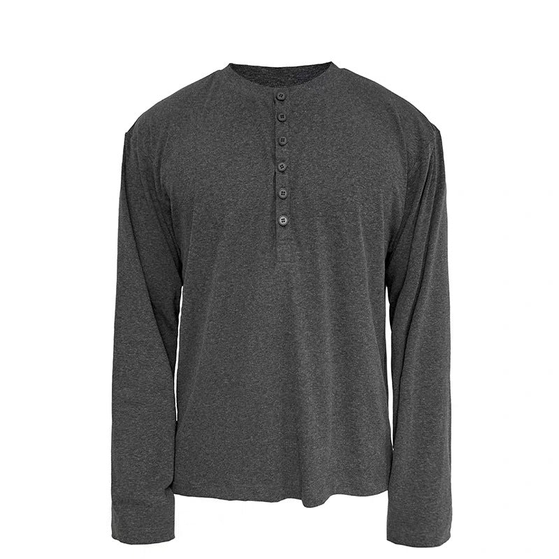 Herren Leichtes Henley-Longsleeve aus Feinrippen‑Jersey mit Knopfleiste und Regular‑Fit Echoarchiv