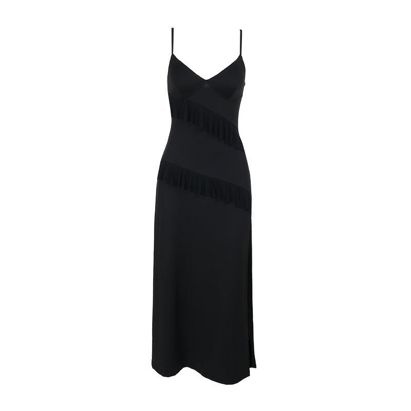 Damen elegantes Wickelkleid mit Rüschen und hohem Schlitz Echo Archiv