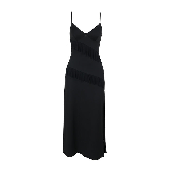 Damen elegantes Wickelkleid mit Rüschen und hohem Schlitz Echo Archiv
