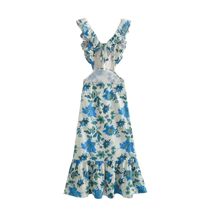 Damen Maxikleid mit voluminösem Rüschensaum und tiefem V-Ausschnitt Echo Archiv