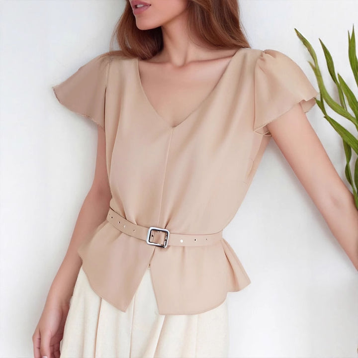 Damen Blusenshirt mit Taillengürtel und elegantem V-Ausschnitt Echo Archiv