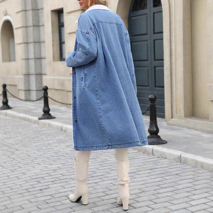 Damen Longline-Denim-Mantel mit Teddykragen Echo Archiv