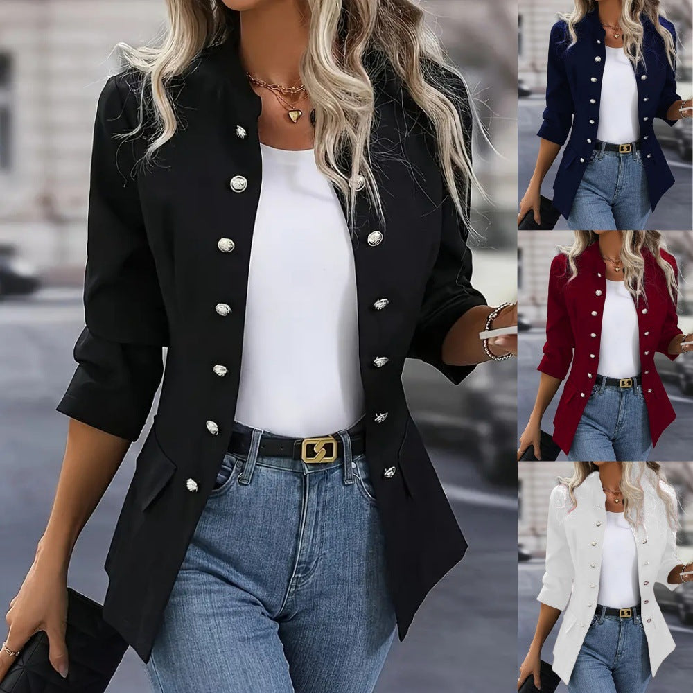 Damen nan taillierter Longblazer mit Stehkragen, dekorativer Metallknopfleiste und 3/4-Ärmeln Echo Archiv