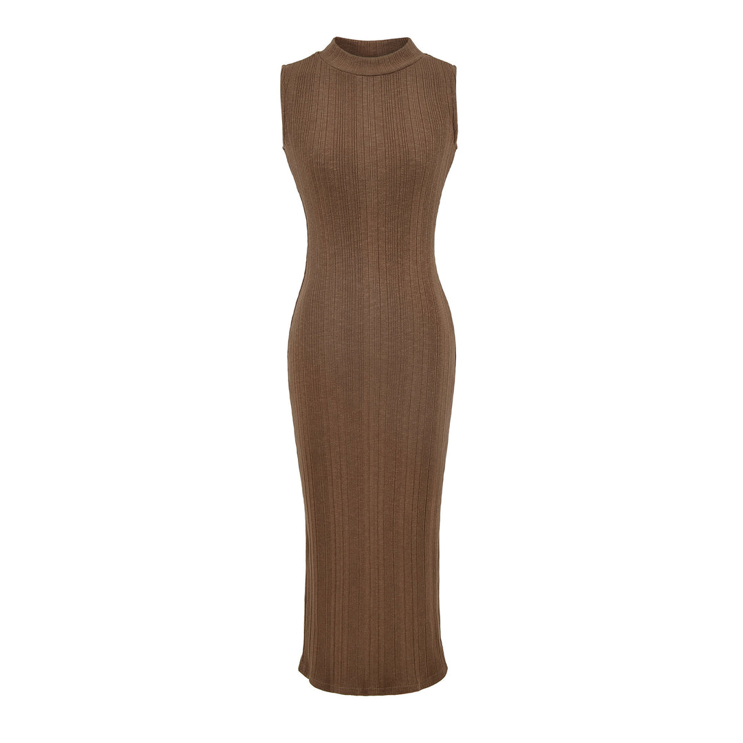 Damen Midikleid in Rippstrick, ärmelloses Slim‑Fit mit Stehkragen Echoarchiv
