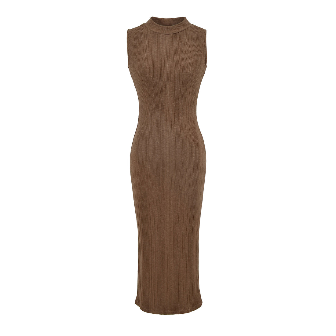 Damen Midikleid in Rippstrick, ärmelloses Slim‑Fit mit Stehkragen Echoarchiv