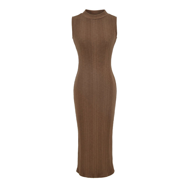 Damen Midikleid in Rippstrick, ärmelloses Slim‑Fit mit Stehkragen Echoarchiv