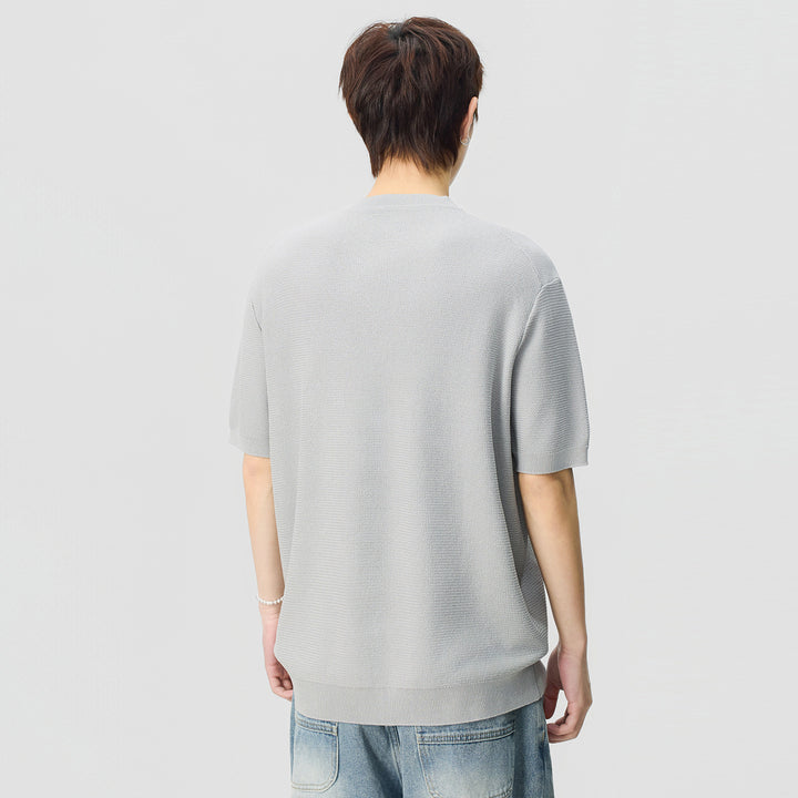 Herren Kurzarm-Strickshirt mit strukturierter Waffeloptik und V-Notch-Kragen Echo Archiv