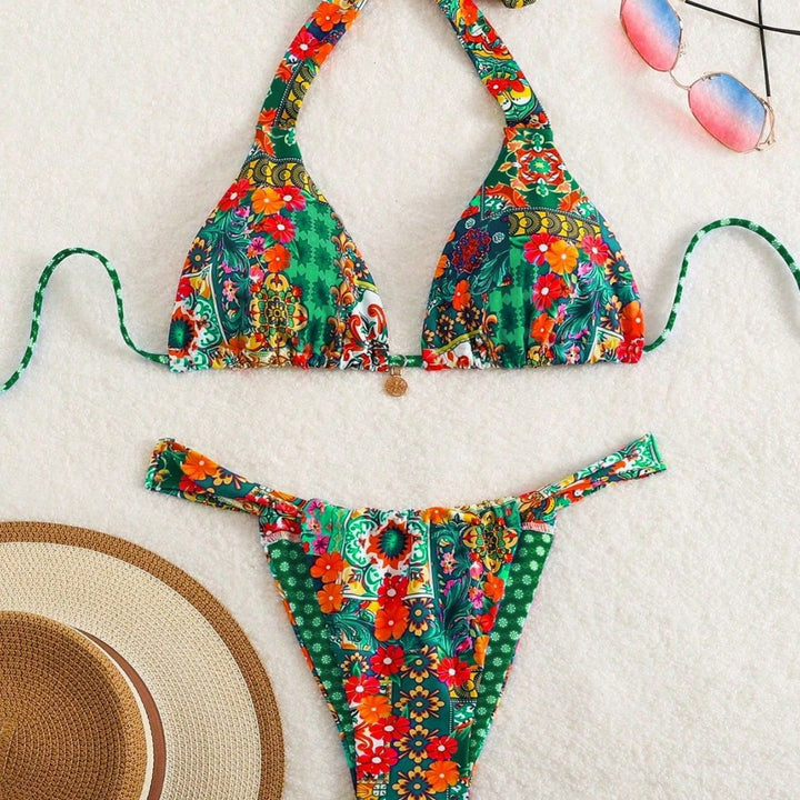 Damen Triangel-Bikini mit floralen Mustern und verspielten Bindebändern Echo Archiv