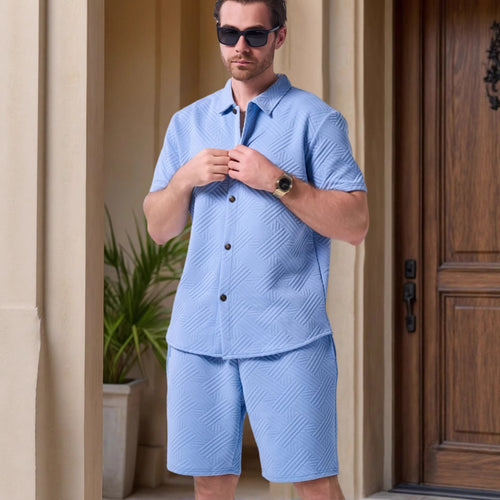 Herren kurzärmliges Freizeithemd und Shorts-Set mit strukturiertem Design Echoarchiv
