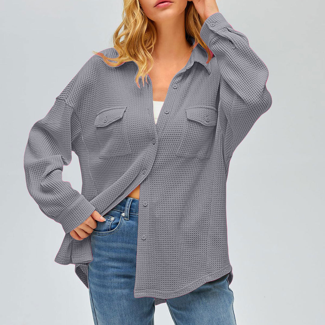 Damen nan oversized Waffelstrick Hemdjacke mit Brusttaschen und Knopfleiste Echo Archiv