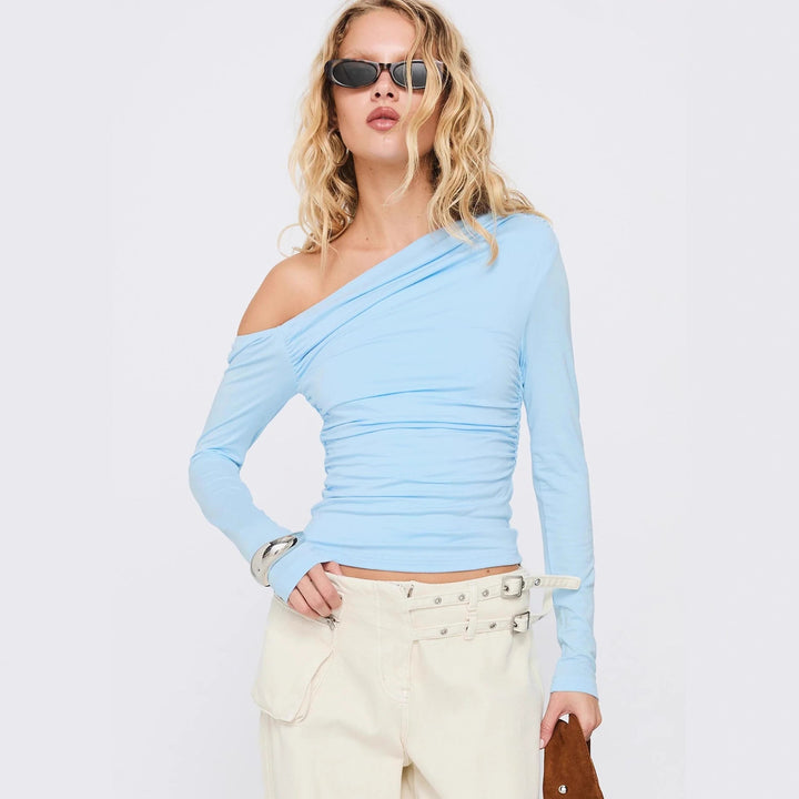Damen Off-Shoulder Raffungsshirt mit langen Ärmeln und elegantem Design Echo Archiv