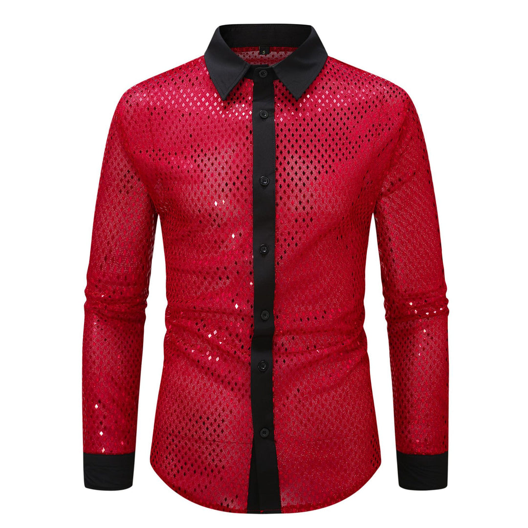 Herren elegantes Langarmhemd mit schimmerndem Design und modischem Kragen Echoarchiv