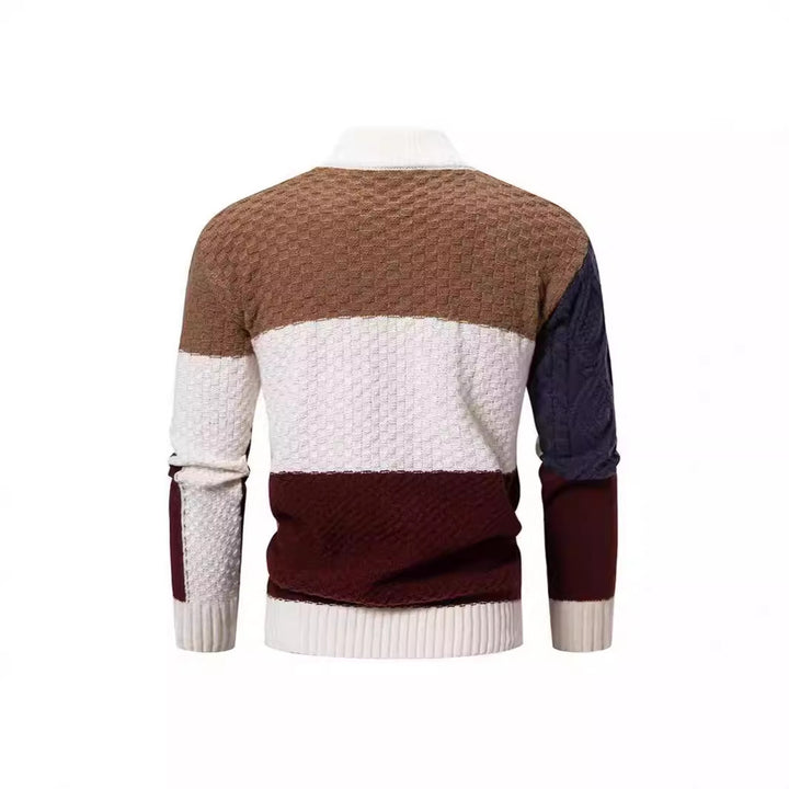 Herren modischer Strickpullover mit kreativem Farbblockdesign und hohem Kragen Echoarchiv